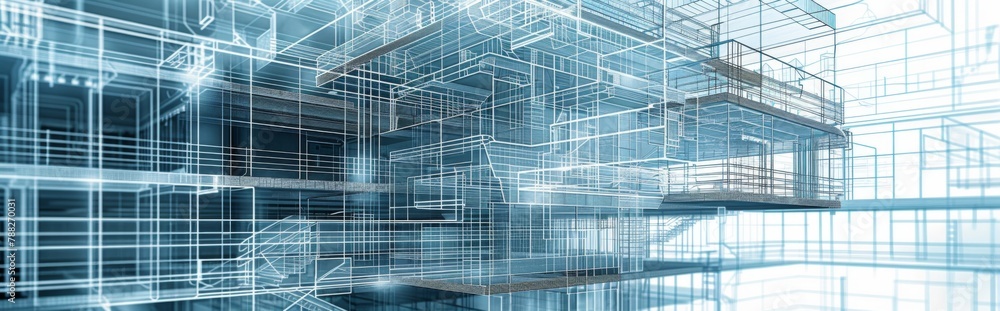 Lines and engineering drawing, concept of building contracting and architectural construction Lines and engineering drawing, concept of building contracting and architectural construction