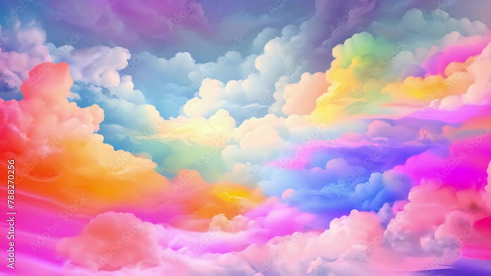 Dreamlike pastel cloudscape with vibrant colors. Surreal clouds in pastel hues. Concept of fantasy sky, dreamy atmosphere, heavenly landscape, and peaceful backdrop. Motion Dreamlike pastel cloudscape with vibrant colors. Surreal clouds in pastel hues. Concept of fantasy sky, dreamy atmosphere, heavenly landscape, and peaceful backdrop. Motion