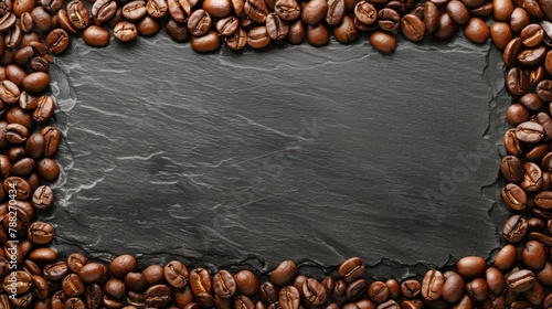 A rich black background covered with aromatic coffee beans, perfect for coffee lovers' projects © Iswanto