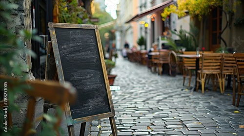 Chalkboard signboard placed outside at a cafe or restaurant
