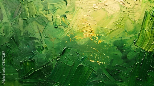Green and yellow painting with paint splashes