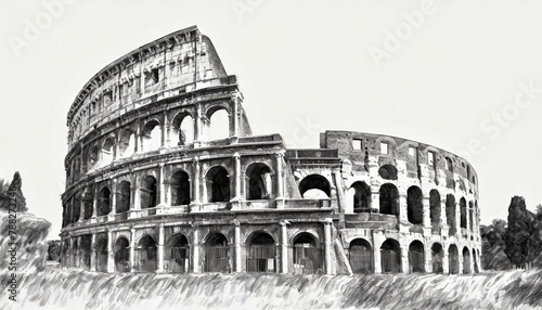 colosseum city wallpaper texted rome city italy Colosseum in Rome, Italy. Black black pencil artistic drawing, on white background © FatimaBaloch