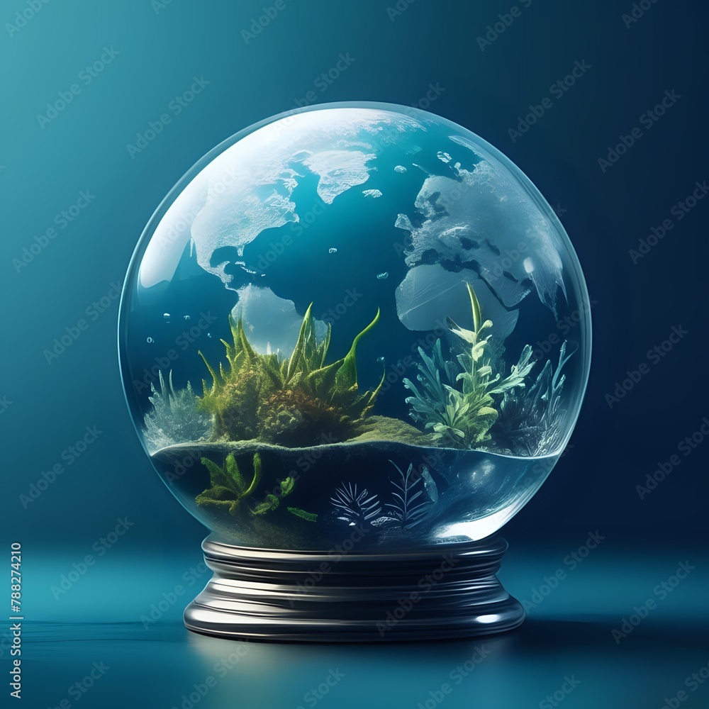 deep sea view in the crystal ball. world ocean day concept deep sea view in the crystal ball. world ocean day concept