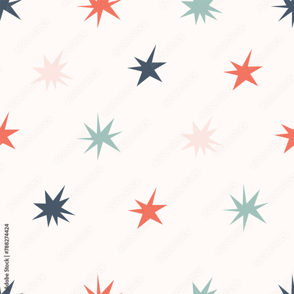 Fototapeta premium Star vector pattern. Hand drawn simple starry sky childish seamless background. Repeating kids print, design for fabric, textile, wallpaper