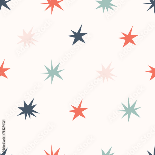 Star vector pattern. Hand drawn simple starry sky childish seamless background. Repeating kids print  design for fabric  textile  wallpaper