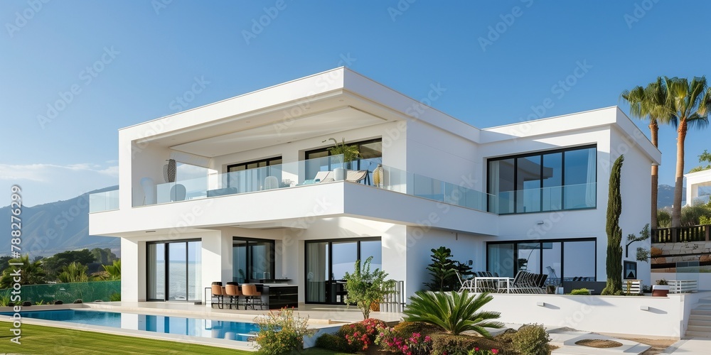 Fototapeta premium A large house with a large front yard and a driveway