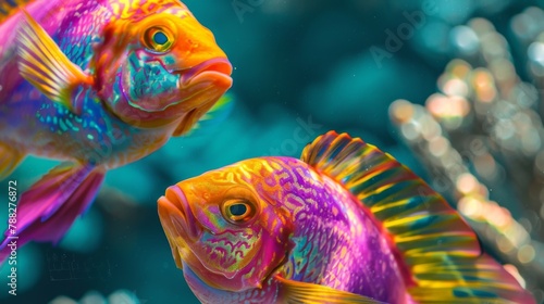 Two brightly colored fish, their bright scales contrasting beautifully against the crystal clear water photo