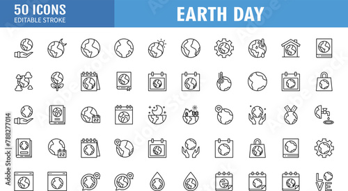 Ecology line art icon set, nature and environment. Protection, planet care, natural recycling power. Vector ecology line art illustration