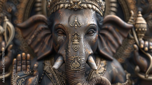 Statues of Ganesha, a benevolent looking deity with the head of an elephant to symbolic objects