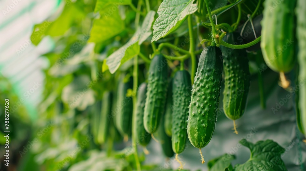 Hydroponic farm with rows of cucumber plants stretching upward towards the light Hydroponic farm with rows of cucumber plants stretching upward towards the light