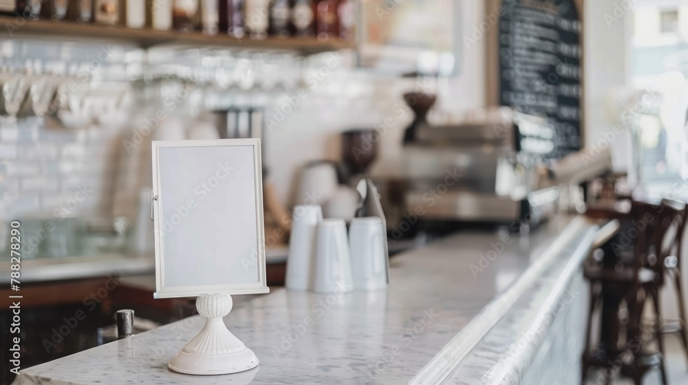 Empty white menu holder on bar table in café
Empty white menu holder on bar table in café