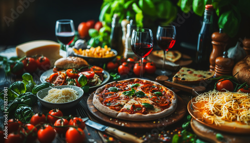 Assorted Italian food set on table