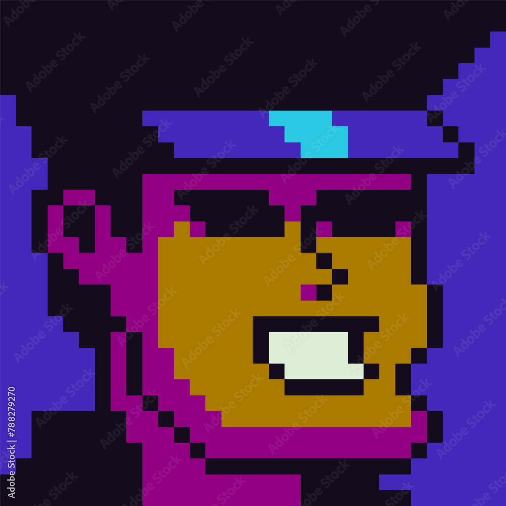 Fototapeta premium 8-bit man, avatar pixel art male character, cartoon vector icon, game user or web profile person, people, social net portrait, young guy face, minimalistic vector