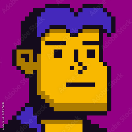 8-bit man, avatar pixel art male character, cartoon vector icon, game user or web profile person, people, social net portrait, young guy face, minimalistic vector