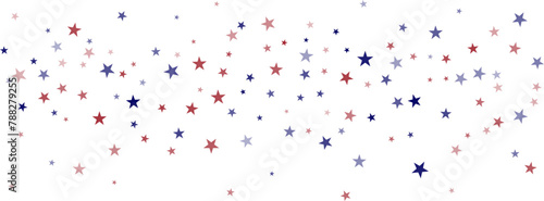 USA flag stars background, red and blue stars confetti horizontal border
