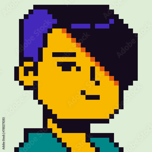 Pixel art young woman face, 8-bit girl, avatar female character, cartoon vector icon, game user or web profile persons and people, social net portrait, minimalistic fashion, vector