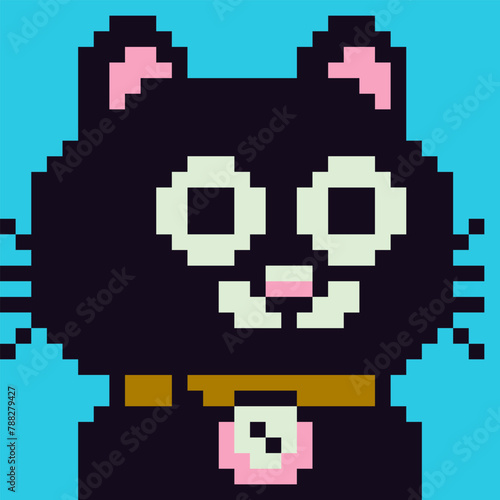 Cute kitten pixel art cat animal character, avatar, cartoon vector icon, game user web profile, 8-bit, social net pet portrait, minimalistic fashion, vector cryptoart background.