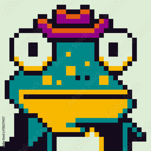 Frog art cat animal character, avatar, cartoon vector icon, game user web profile, 8-bit, social net pet portrait, minimalistic fashion, vector cryptoart background.