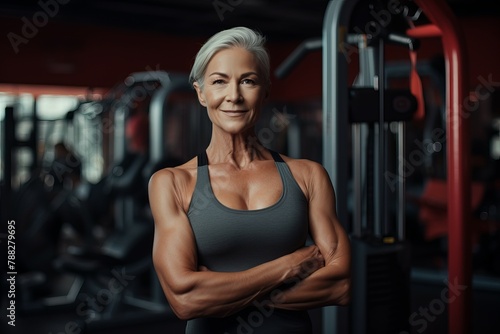 Determined Mature woman gym. Active workout. Generate Ai