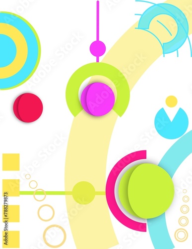 An abstract green and yellow background with a bunch of different colored circles photo