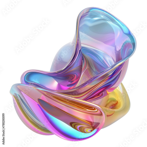 3d chrome neon fluid form liquid metallic shape on transparent png isolated background © LELISAT