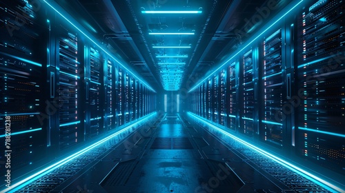 Futuristic Sci-Fi neon blue data center