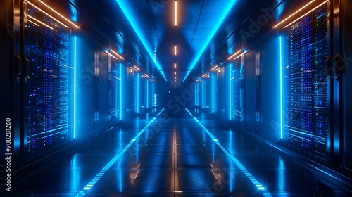 Futuristic Sci-Fi neon lit corridor photo