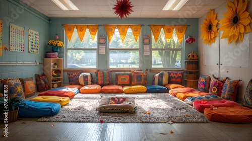 A classroom transformed into a cozy and inviting space for a Teacher's Day celebrationillustration photo