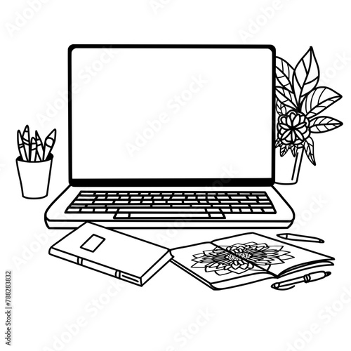 Büro Gegenstand, ausmalen, Mandala, Arbeitsplatz