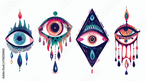 il eyes. Set of hand drawn Four talismans. Different