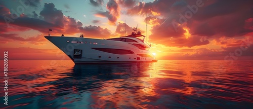 Serenity on the Sea: Yacht Bliss at Sunset. Concept Luxury Yachting, Sunset Serenity, Sea Views, Relaxation Afloat photo