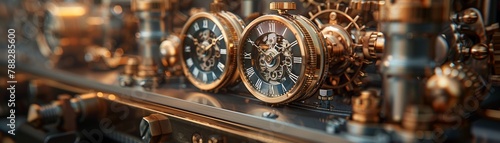 Steampunk time machine, brass levers, clockwork mechanisms, Victorian charm photo