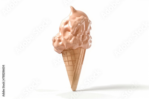 A cartoonish ice cream cone with a pink ice cream scoop on top. white background