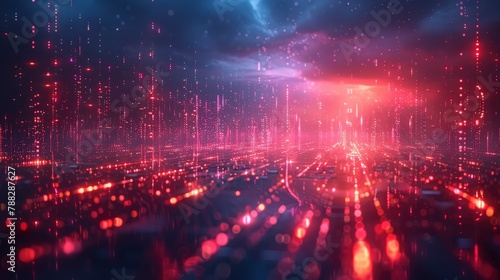 A futuristic cityscape with illuminated pathways symbolizing digital networksillustration