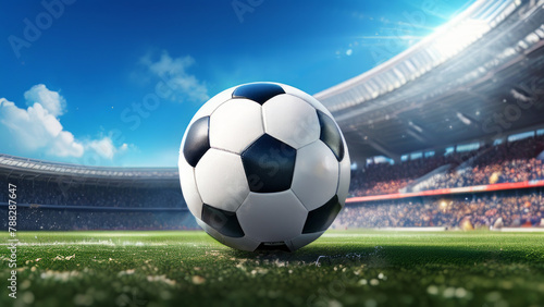 soccer match concept. ball on green grass close-up on the background of a soccer field.