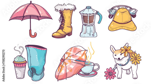 Four Icons. Logo templates. Female bag umbrella boots