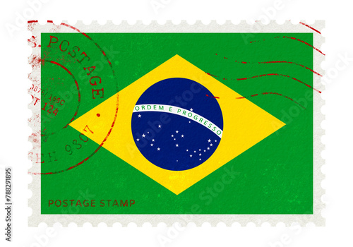 Brazil flag png post stamp sticker, transparent background photo