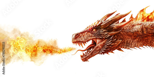 A dragon breathing fire isolated on transparent background. © comicsans