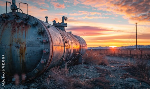 Tank with industrial oil, ecology theme background photo