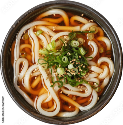 Bowl of Japanese udon noodle isolated. top view. © Pro Hi-Res