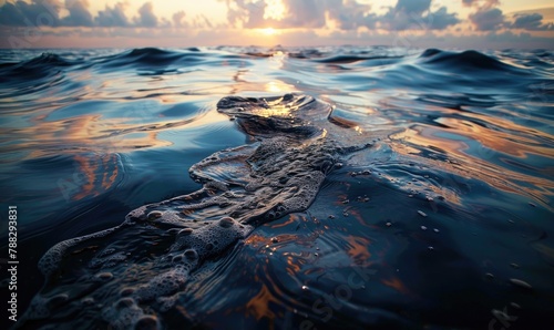 Oil slick spreading across the surface of the ocean photo