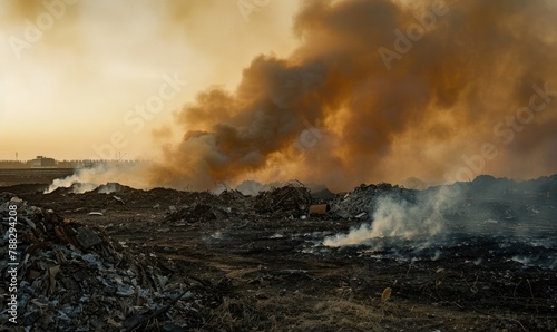 Smoke rising from a burning landfill  air pollution