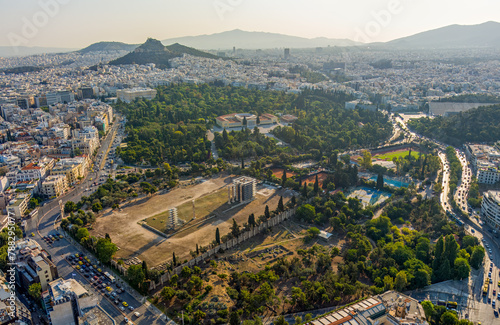 Athens, Greece. Olympeion, Temple of Olympian Zeus - the largest temple of Ancient Greece, built from the 6th century BC. e. until the 2nd century A.D. e. Summer. Aerial view