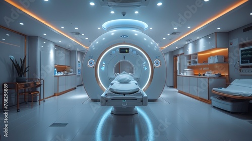 an mri machine in the interior of a bright hospitalimage illustration
