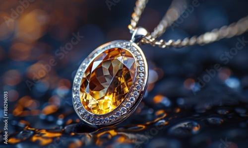 A pendant necklace showcasing a shimmering topaz gemstone