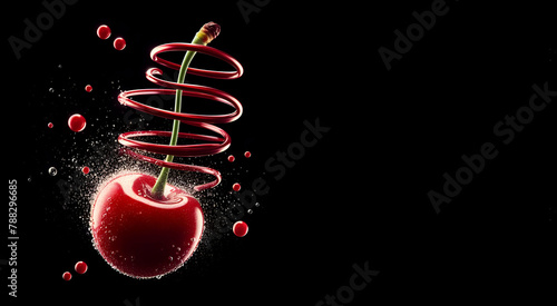 AI generated illustration of appetizing and juicy cherries on a dark background, generative ai