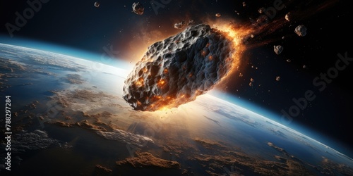 Meteor glows as it enters planet Earth's atmosphere. 