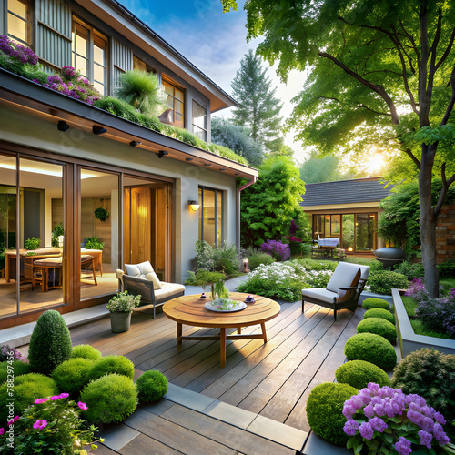Modern house in the garden