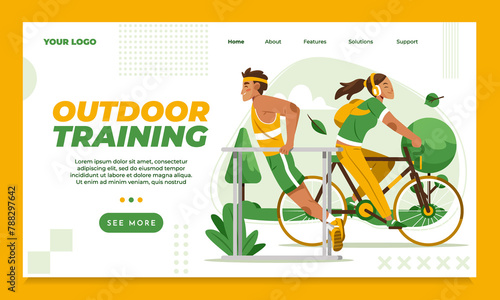 Hand drawn flat outdoor training landing page template © Macrovector