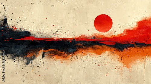 abstract vintage japanese calligraphy stroke painting style lacquer painting hand edited generativeimage photo
